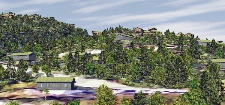 3D-visualisering av planlagt hyttefelt på Svartevassåsen i Sirdal